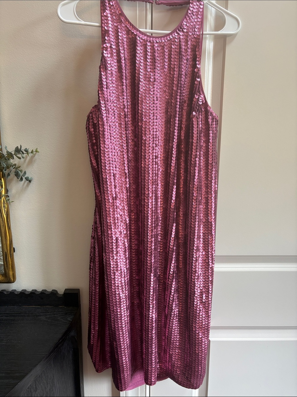 Express Pink Sequin Backless Halter Dress